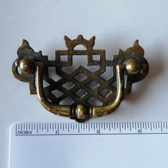 Two Large Vintage Chippendale Drawer Cabinet Bail Pull Handles with Swing - Picture 6 of 7